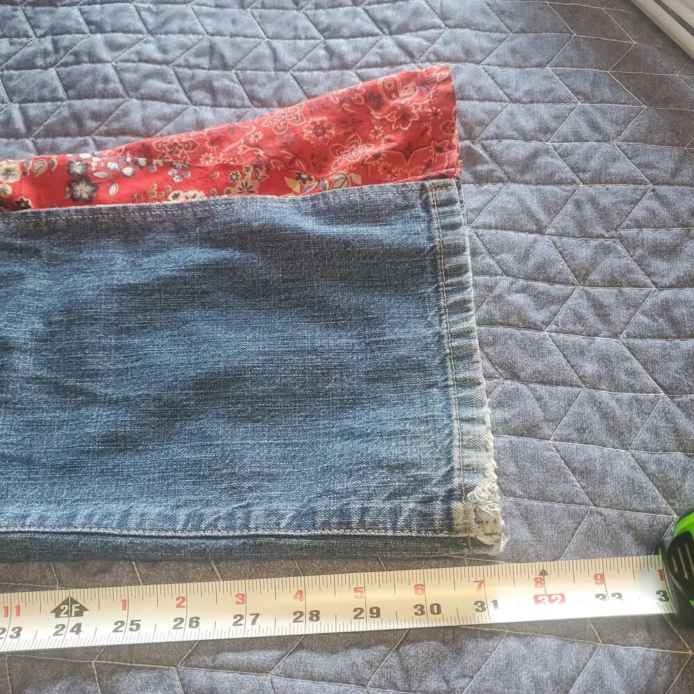Vintage DKNY Size 1 (28x31) Boho Patchwork Low Rise Flare Jean Y2K Festival Boho